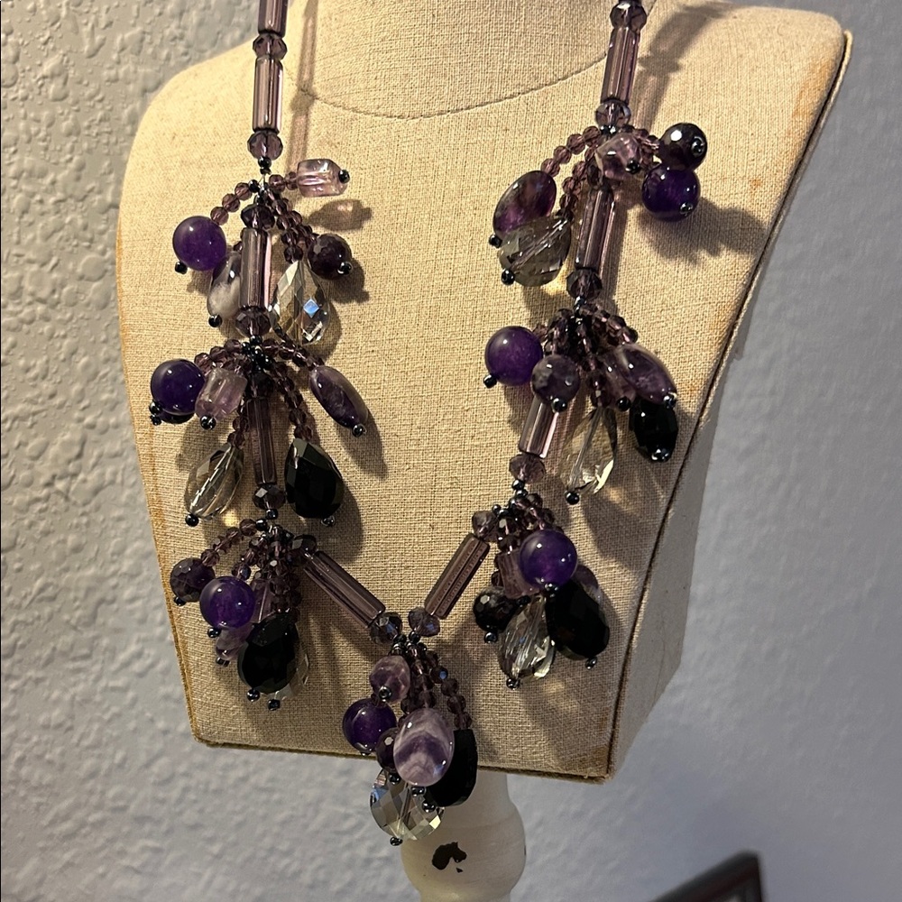 Elegant Handcrafted Plum, Purple and Black Beaded Necklace